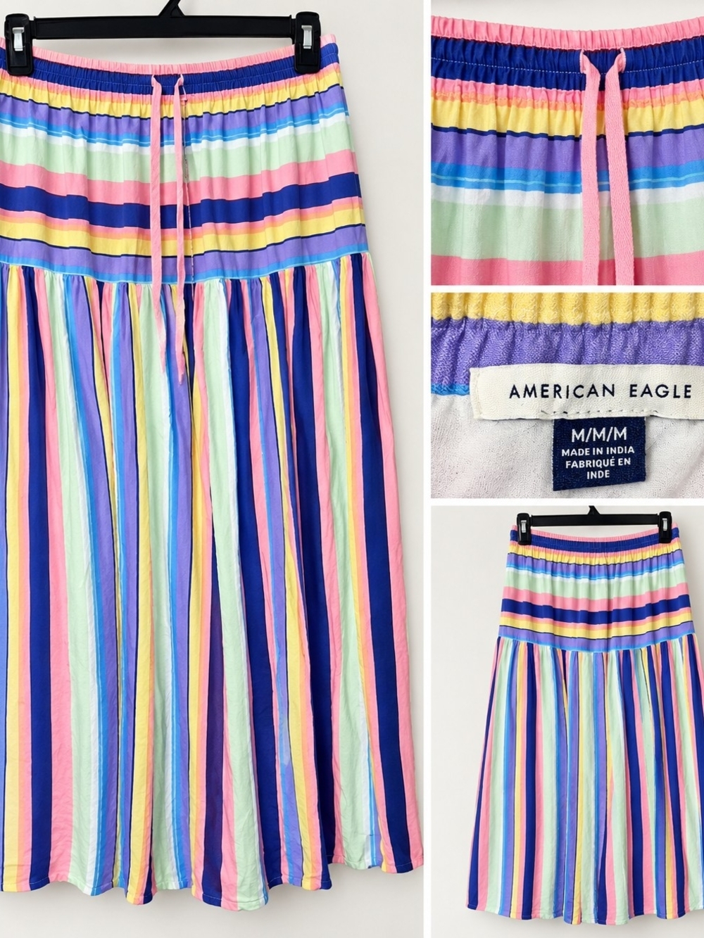 American Eagle Outfitters Pink Blue Multicolor Striped Midi Skirt